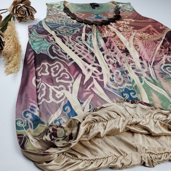 New Gold Multicolored Boho Beaded Blouse XL - Picture 6 of 16